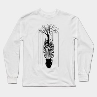 Animal Zebra Line Of tree Black and White Long Sleeve T-Shirt